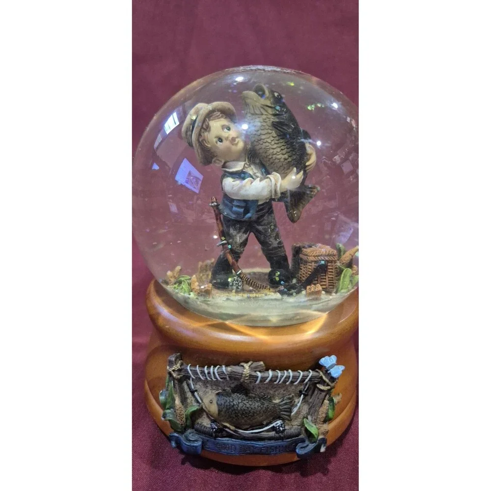 Vtg 1998 Vanmark Sweet Cakes A Good Day Fishing Musical Snow Globe Row Your Boat